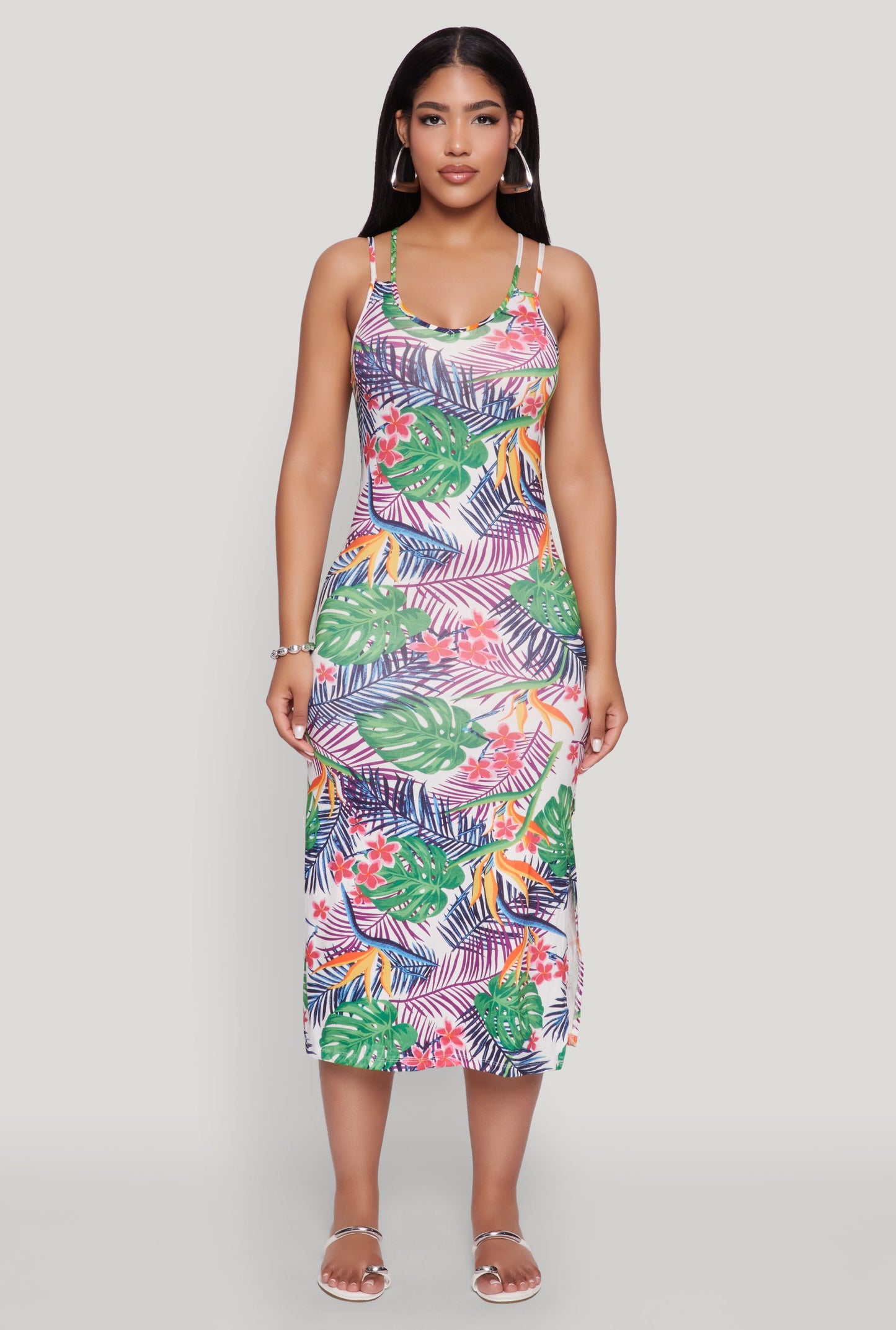 Tropical Print Double Strap Cami Dress