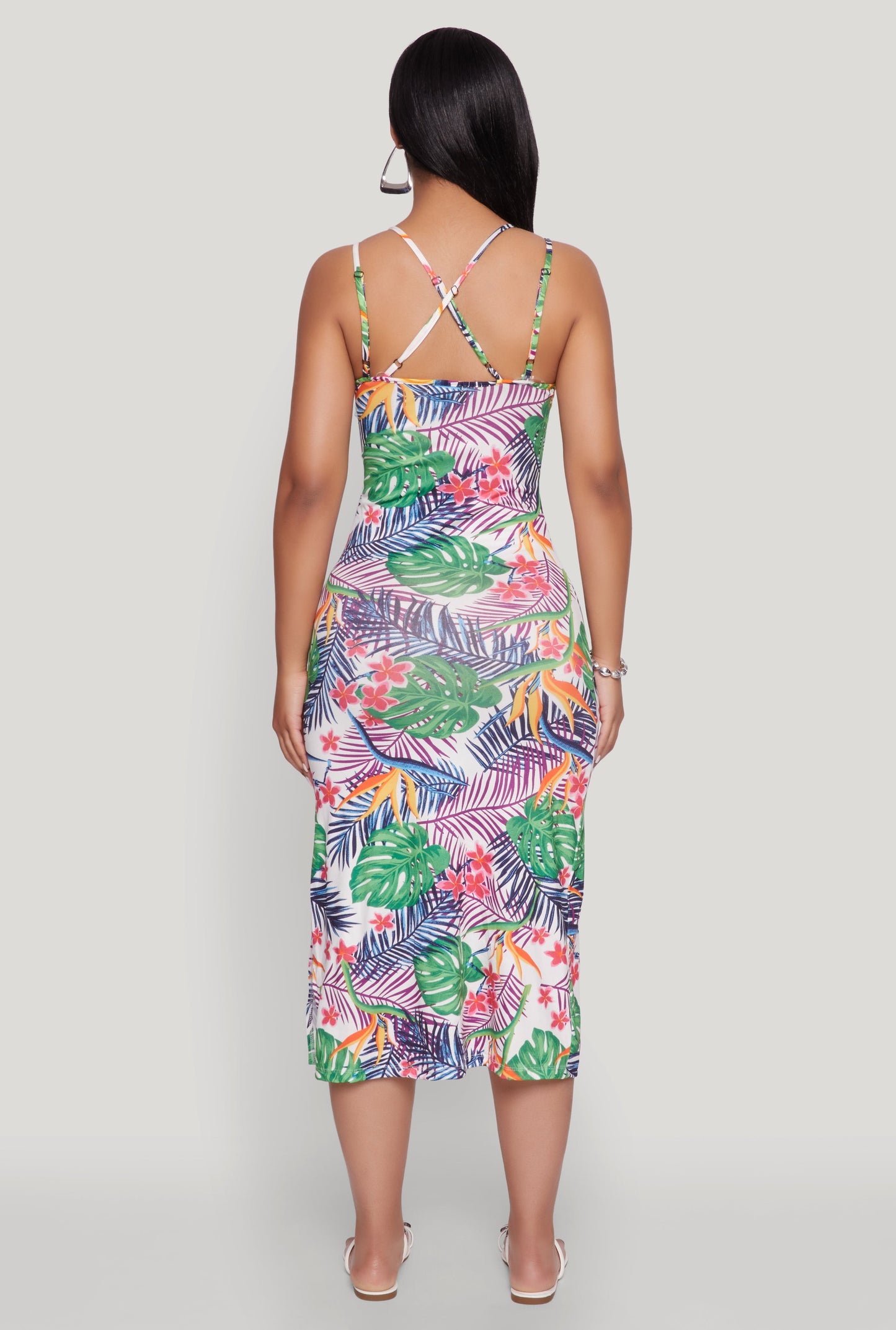 Tropical Print Double Strap Cami Dress