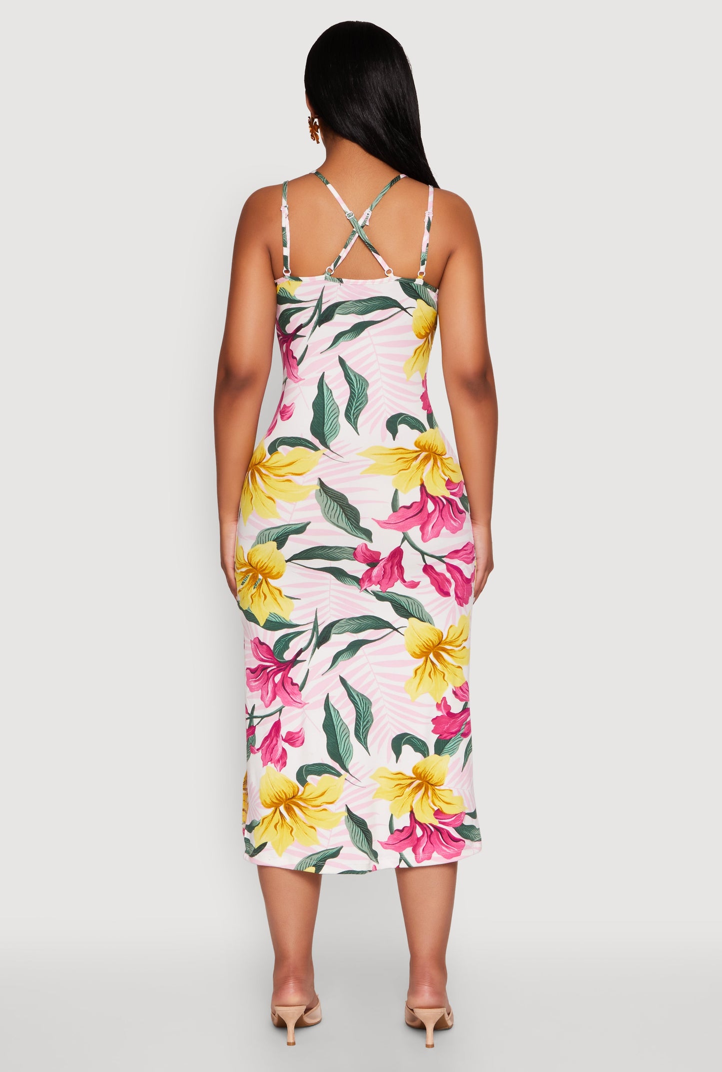Tropical Floral Print Double Strap Cami Dress