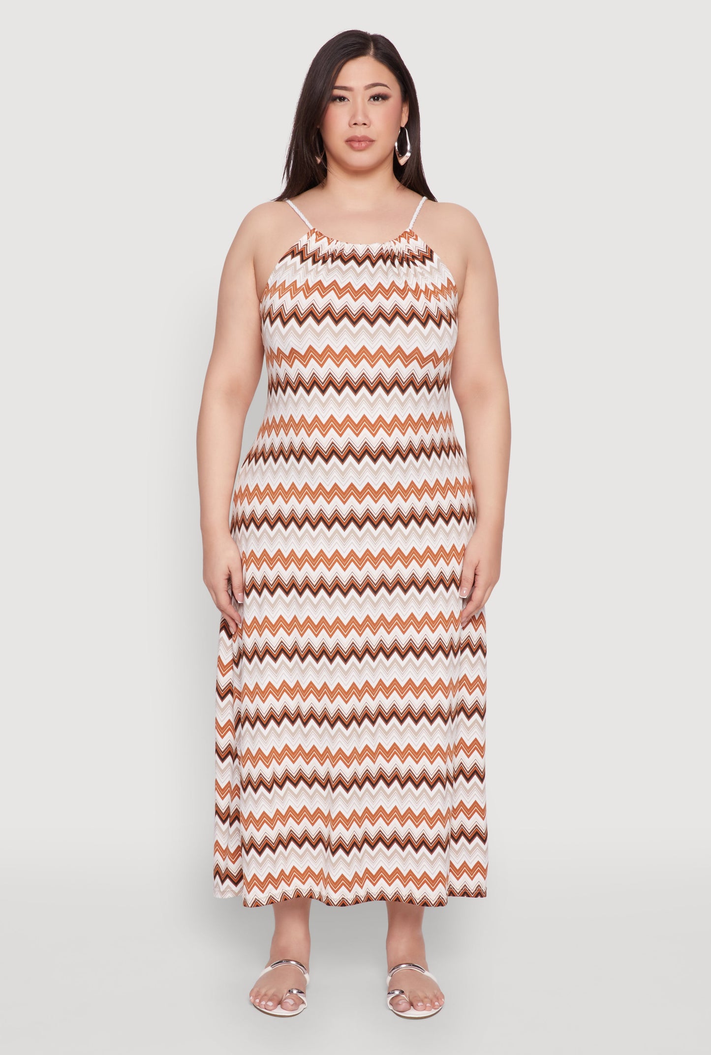 Plus Size Chevron Print Rope Strap Maxi Dress