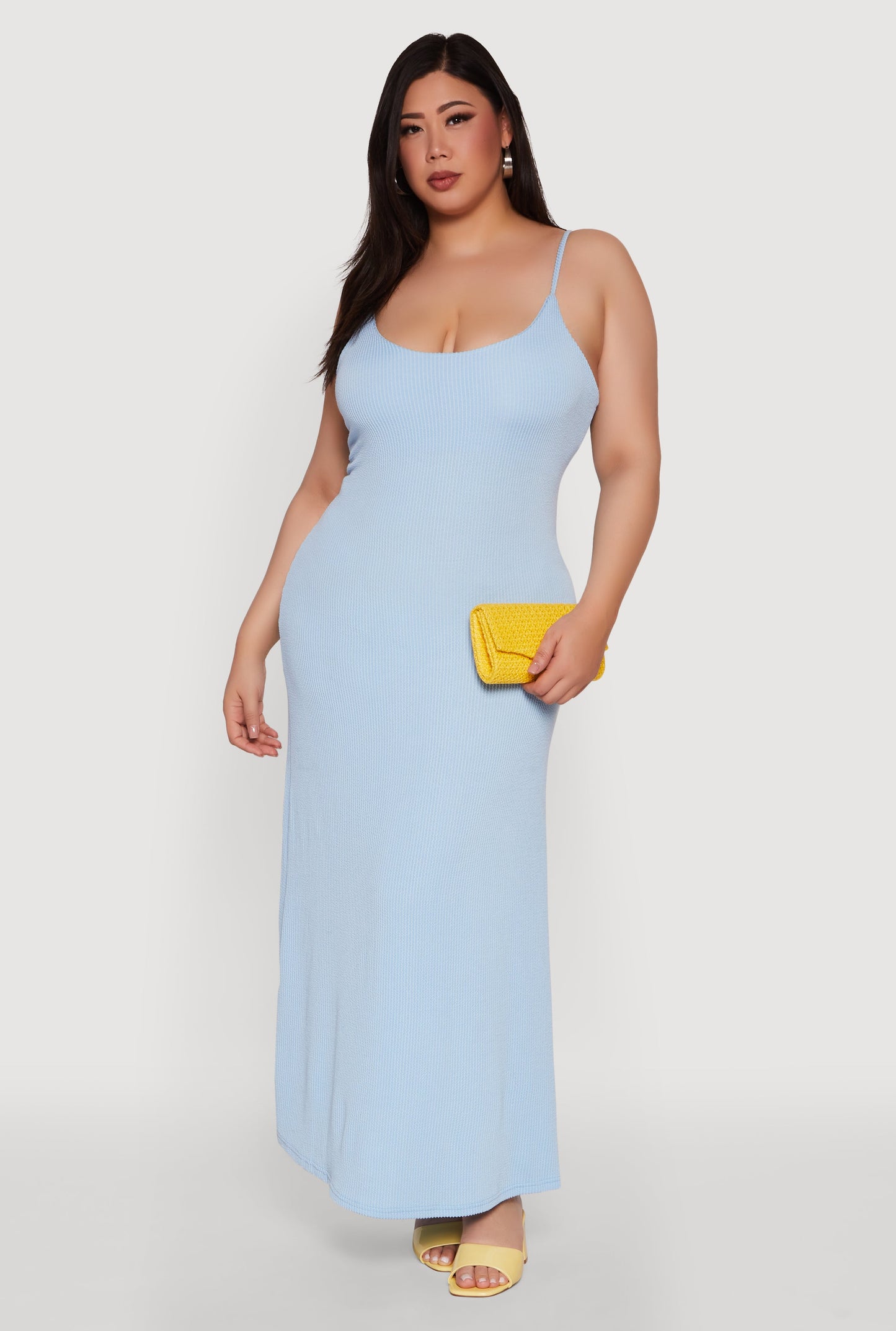 Plus Size Textured Knit Scoop Neck Spaghetti Strap Cami Dress