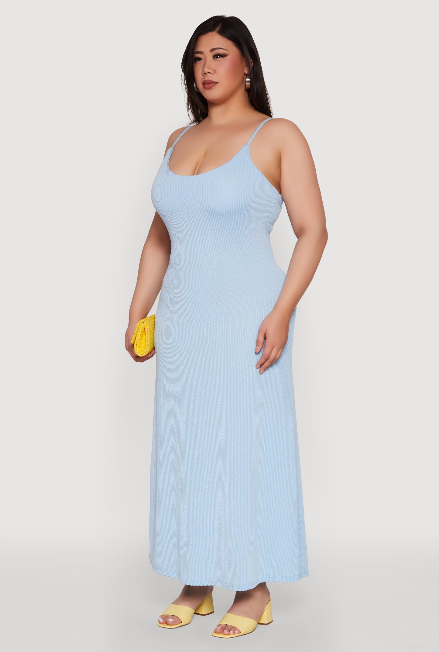 Plus Size Textured Knit Scoop Neck Spaghetti Strap Cami Dress
