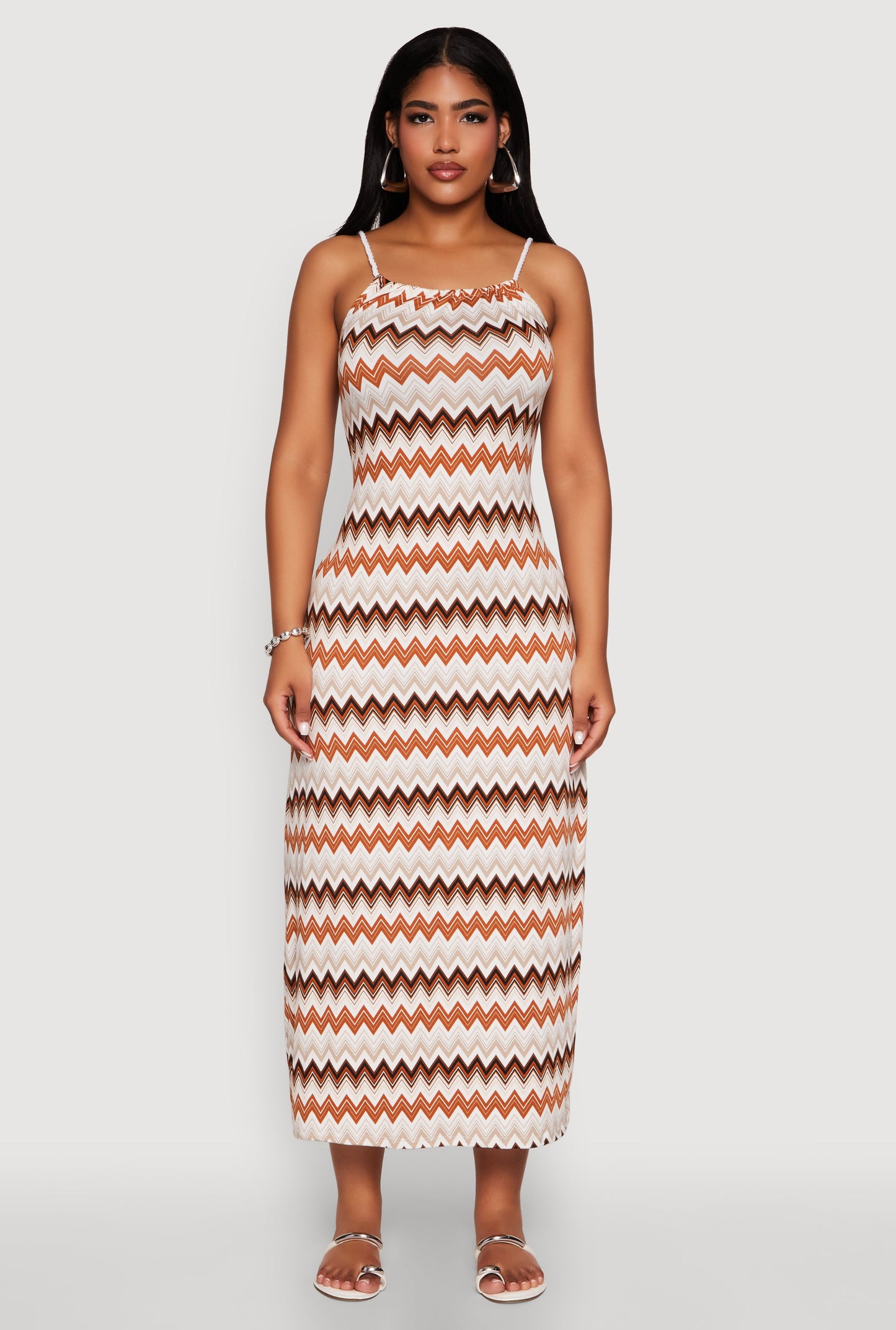 Chevron Print Rope Strap Maxi Dress