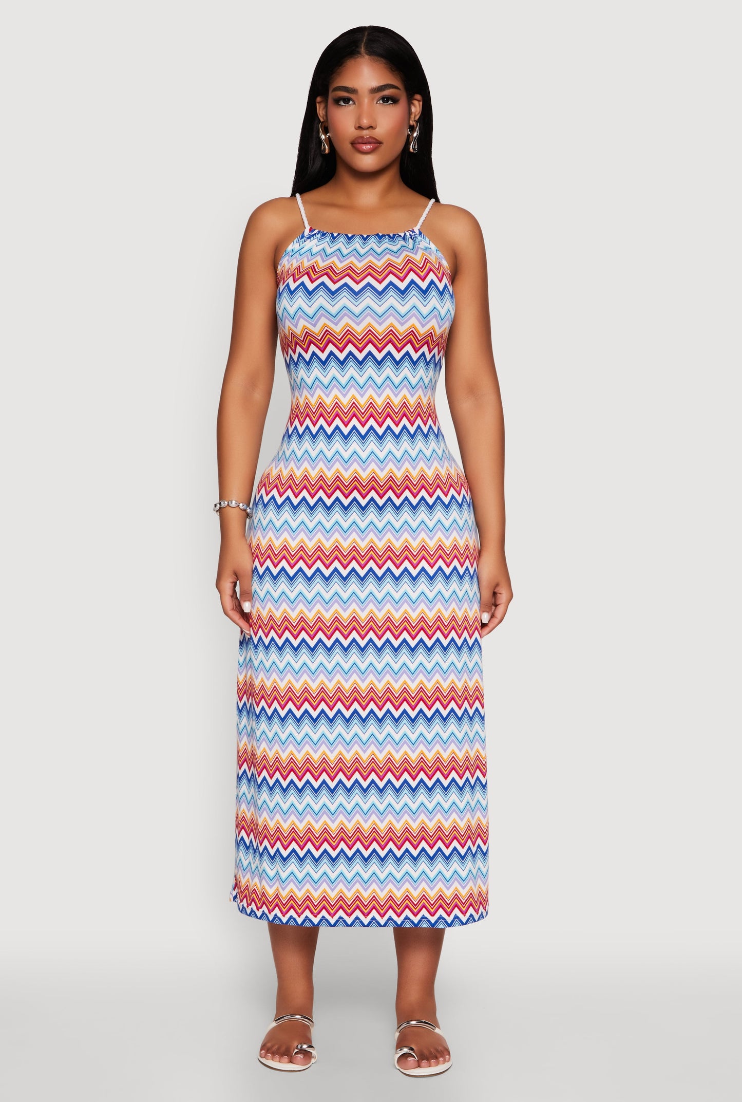 Chevron Print Rope Strap Maxi Dress
