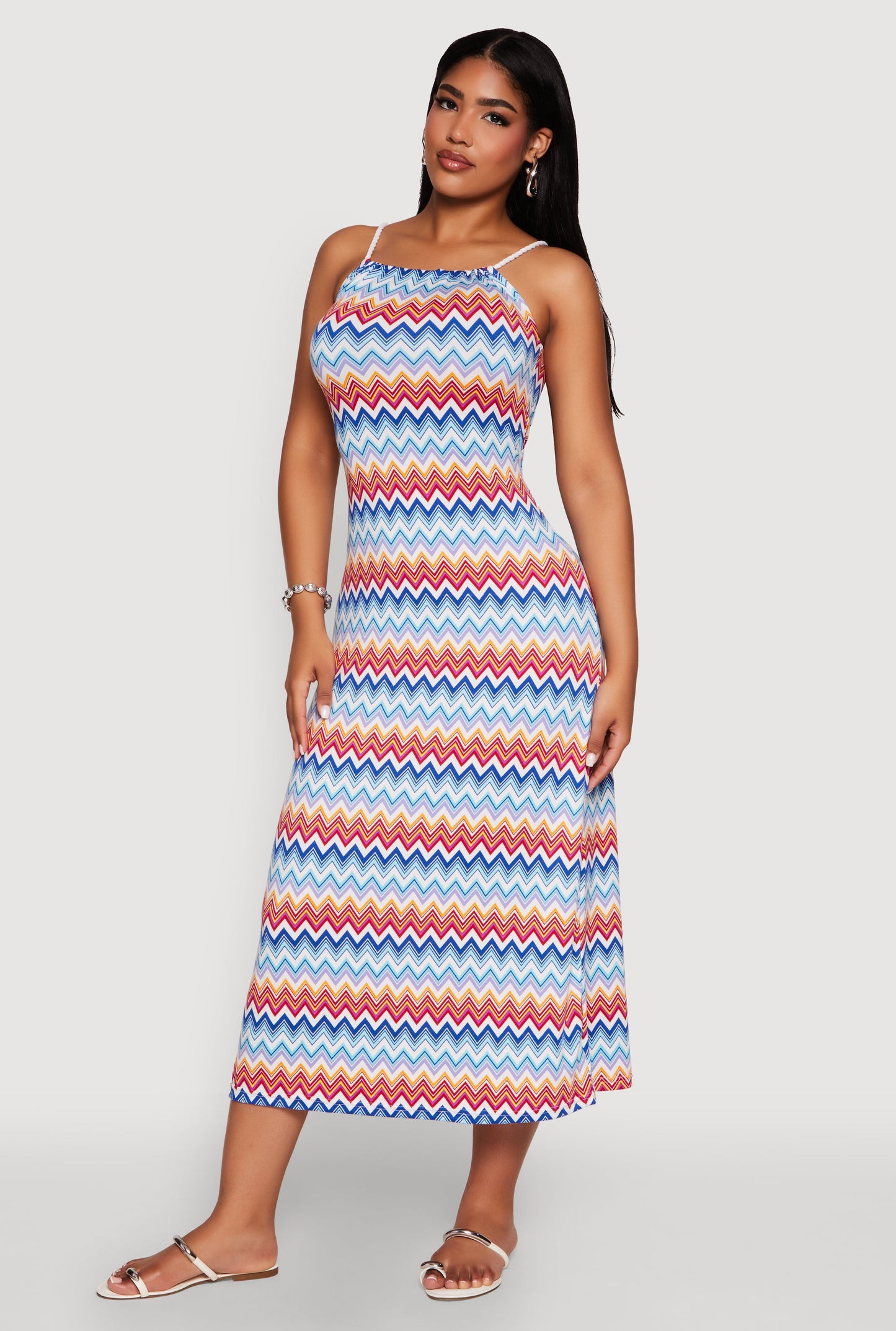 Chevron Print Rope Strap Maxi Dress