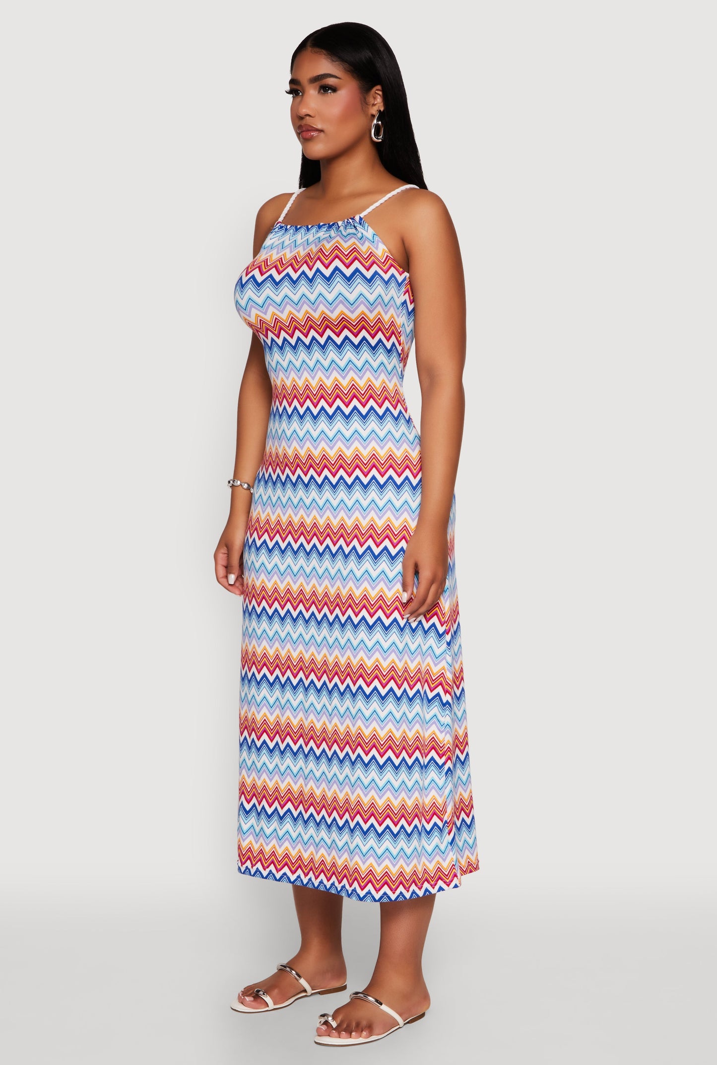 Chevron Print Rope Strap Maxi Dress