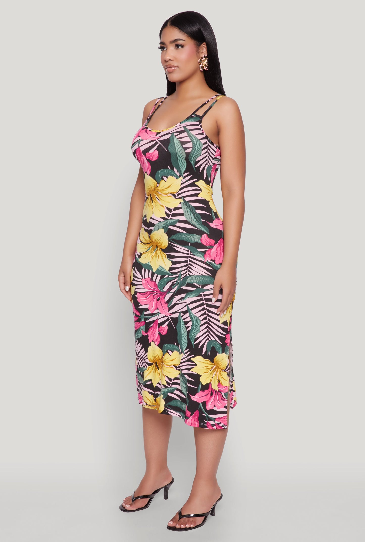 Tropical Floral Print Double Strap Cami Dress
