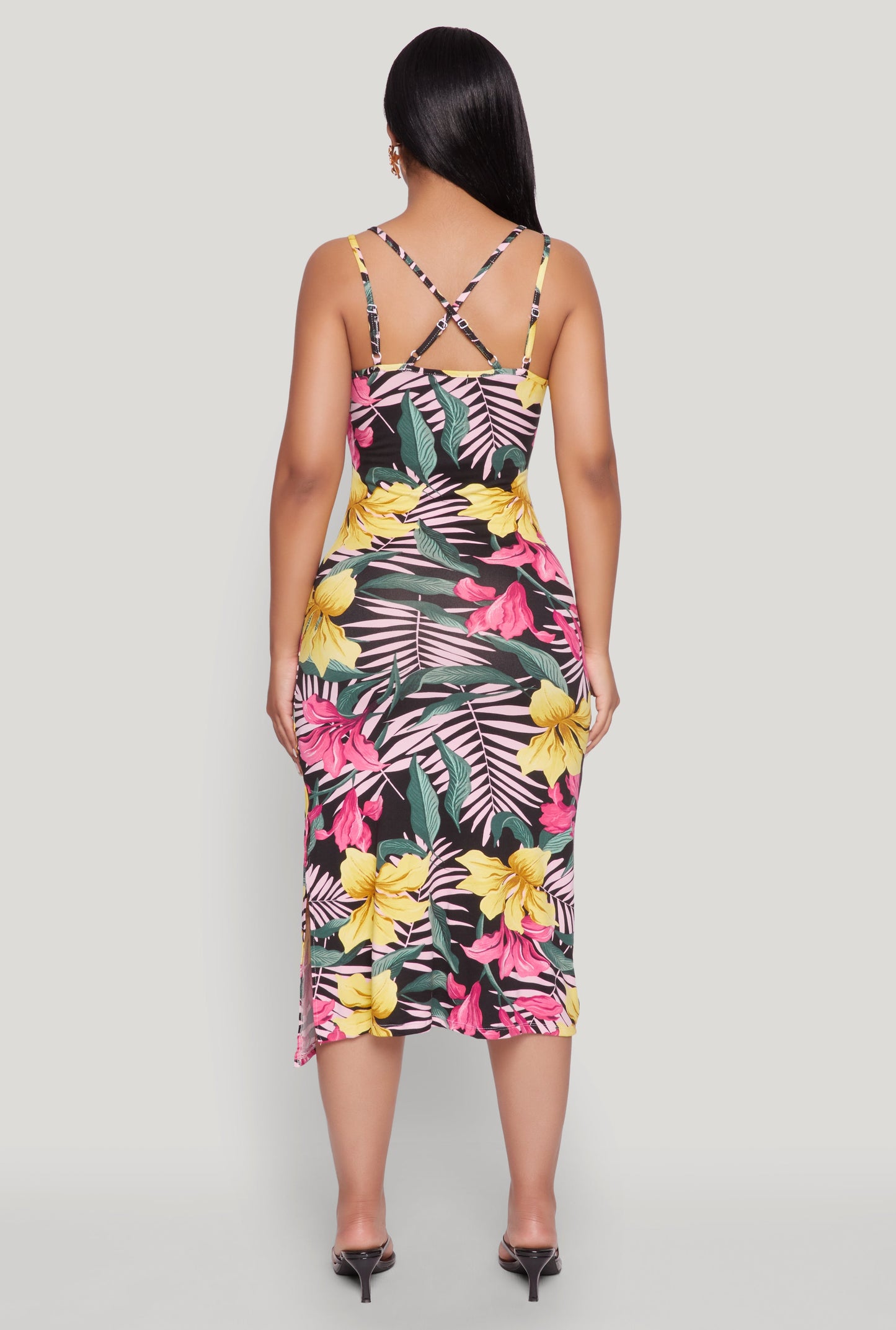 Tropical Floral Print Double Strap Cami Dress
