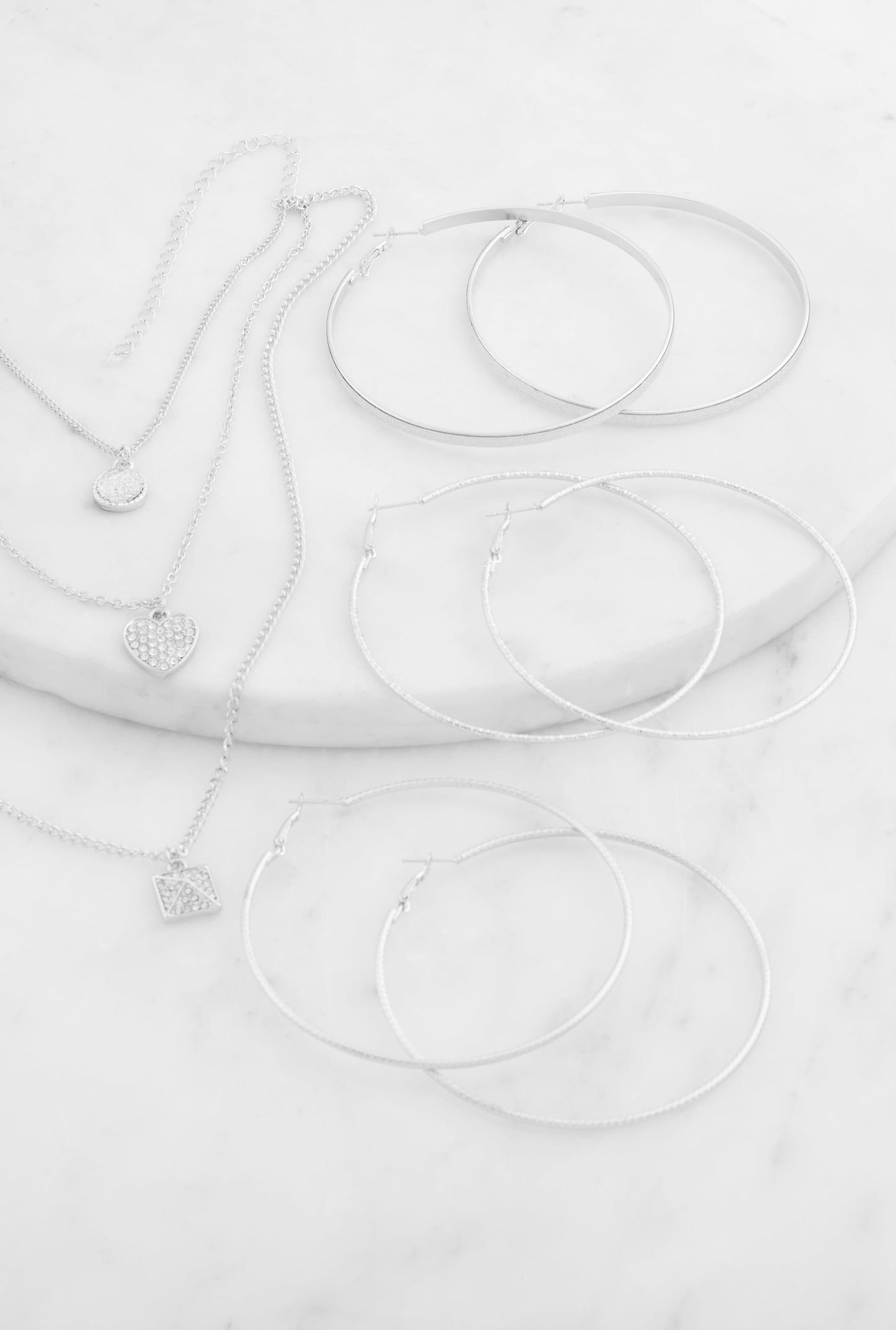 Cubic Zirconia Charm Layered Necklace and Earring Trio