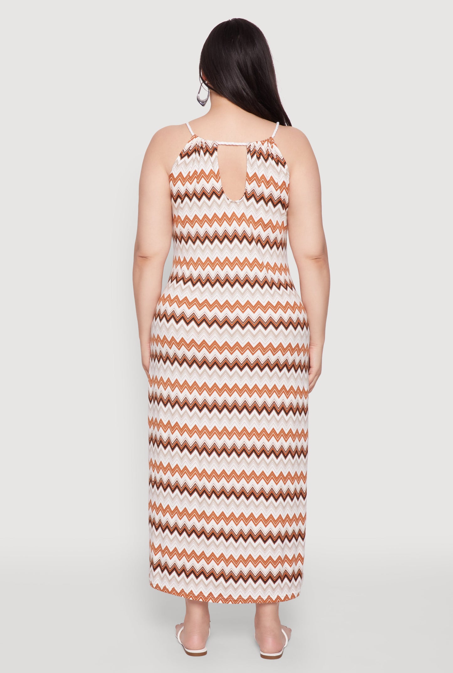 Plus Size Chevron Print Rope Strap Maxi Dress