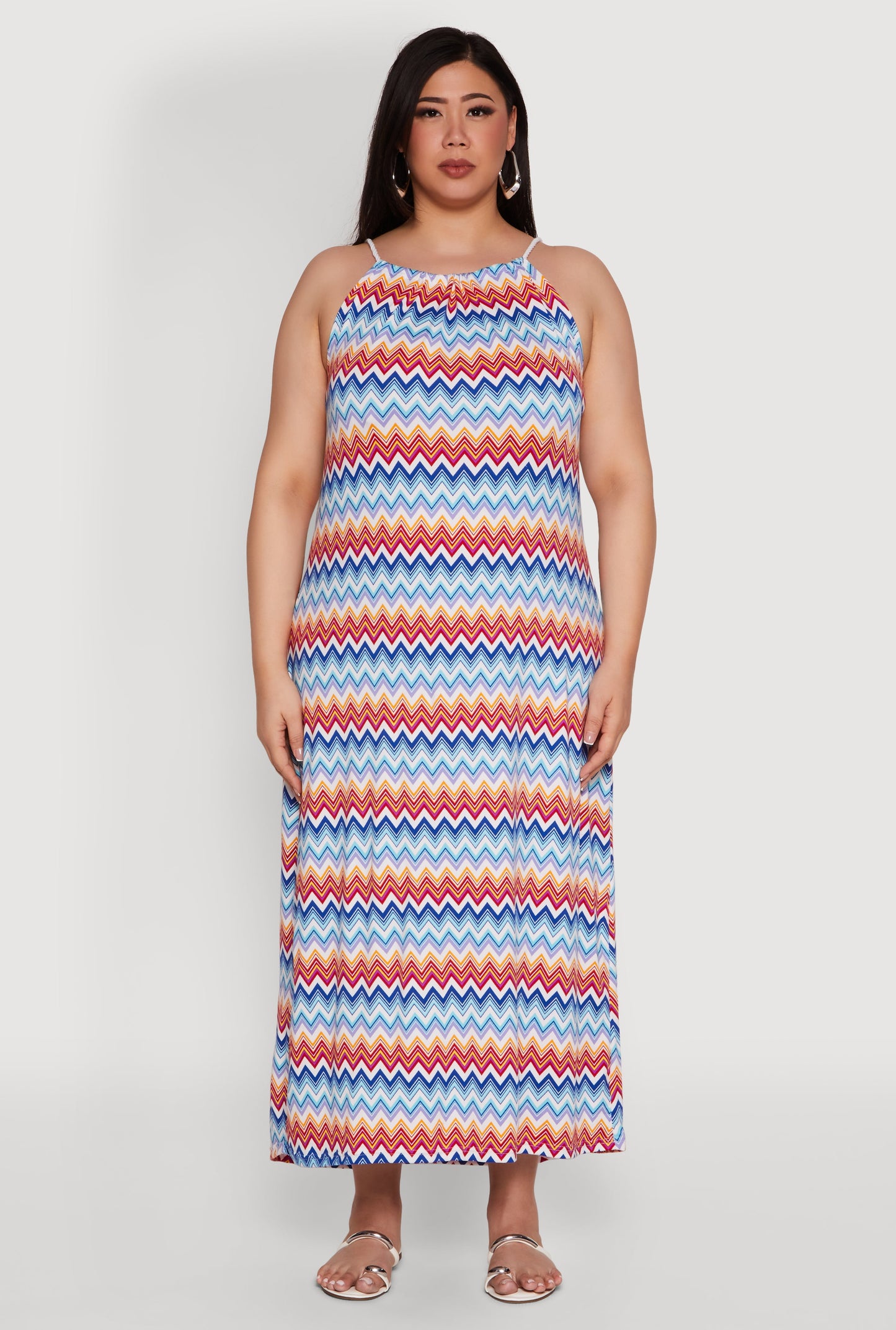 Plus Size Chevron Print Rope Strap Maxi Dress