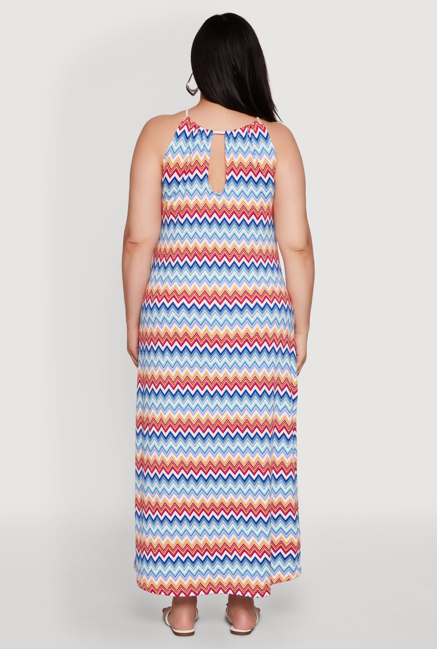 Plus Size Chevron Print Rope Strap Maxi Dress