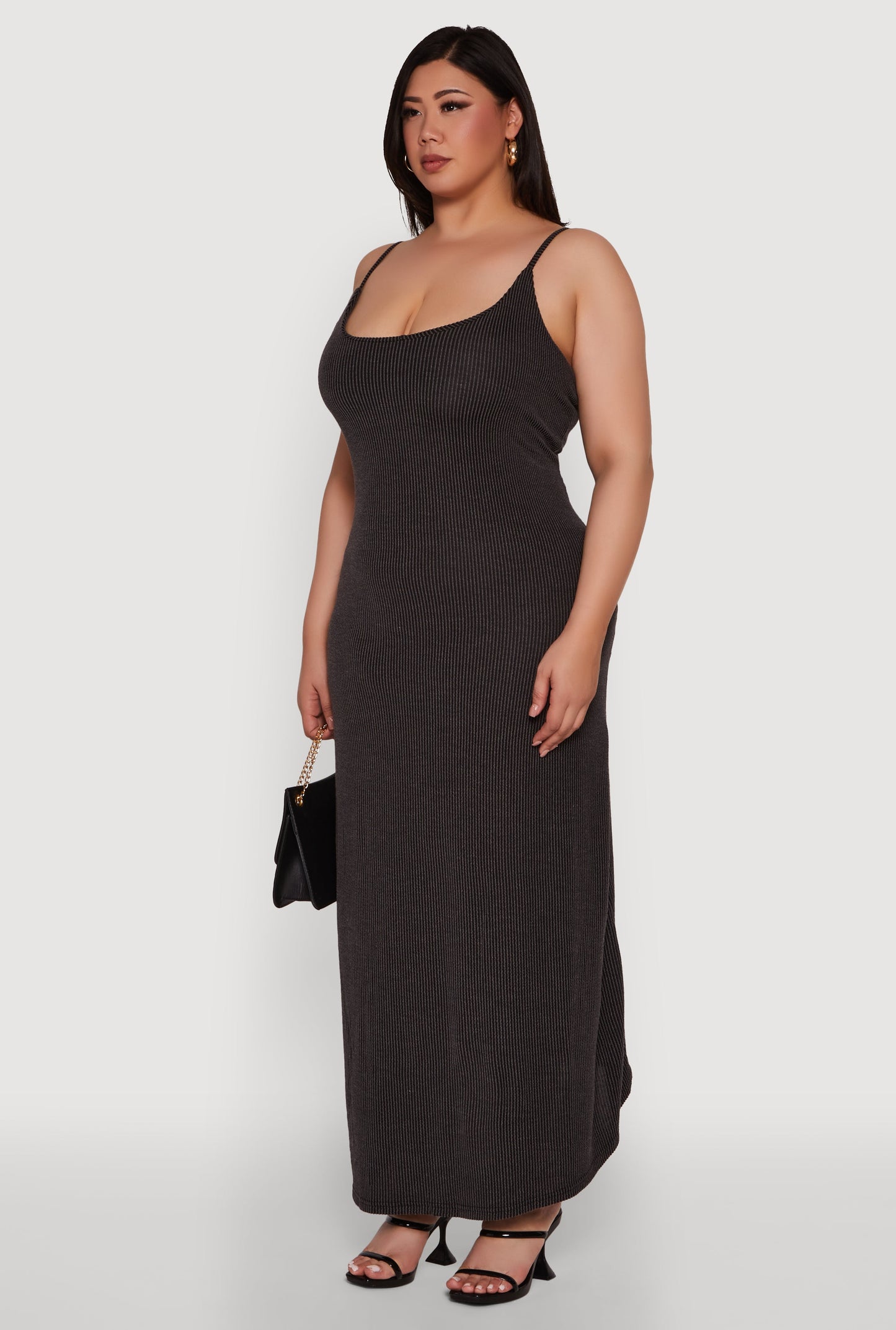 Plus Size Textured Knit Scoop Neck Spaghetti Strap Cami Dress