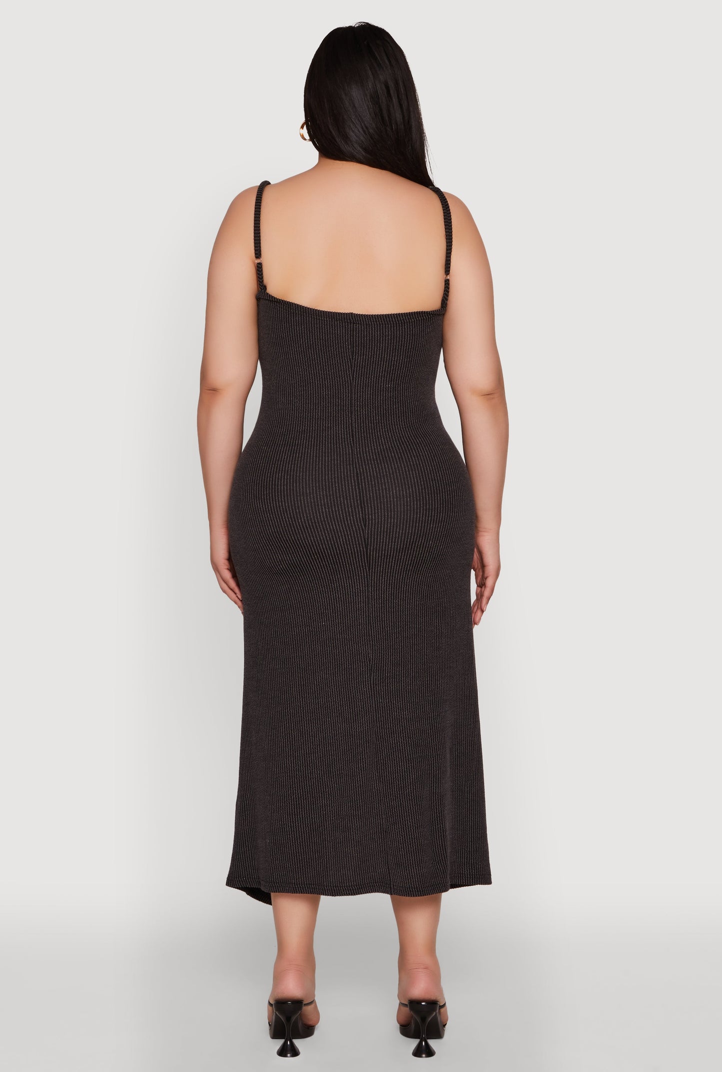 Plus Size Textured Knit Scoop Neck Spaghetti Strap Cami Dress