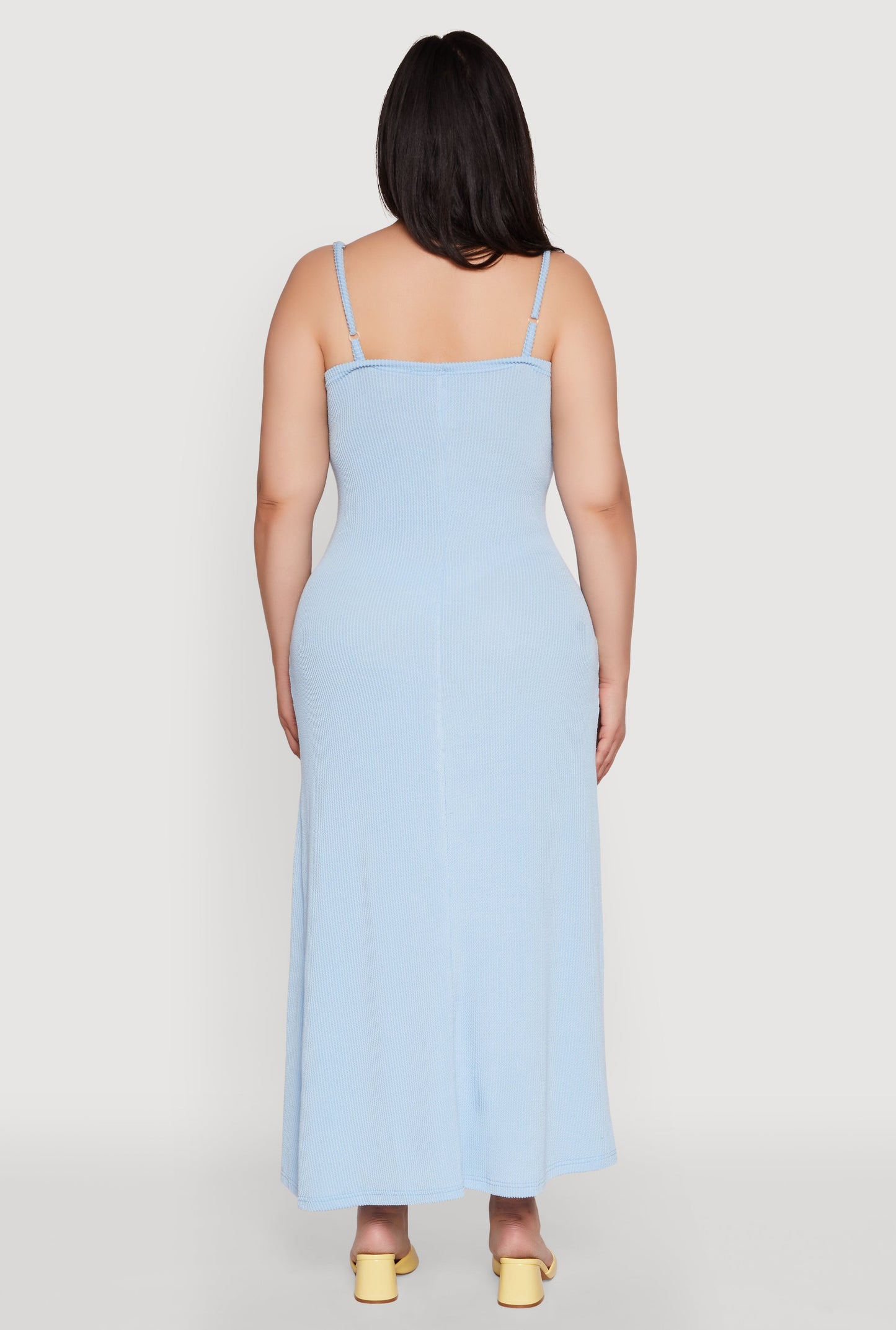 Plus Size Textured Knit Scoop Neck Spaghetti Strap Cami Dress