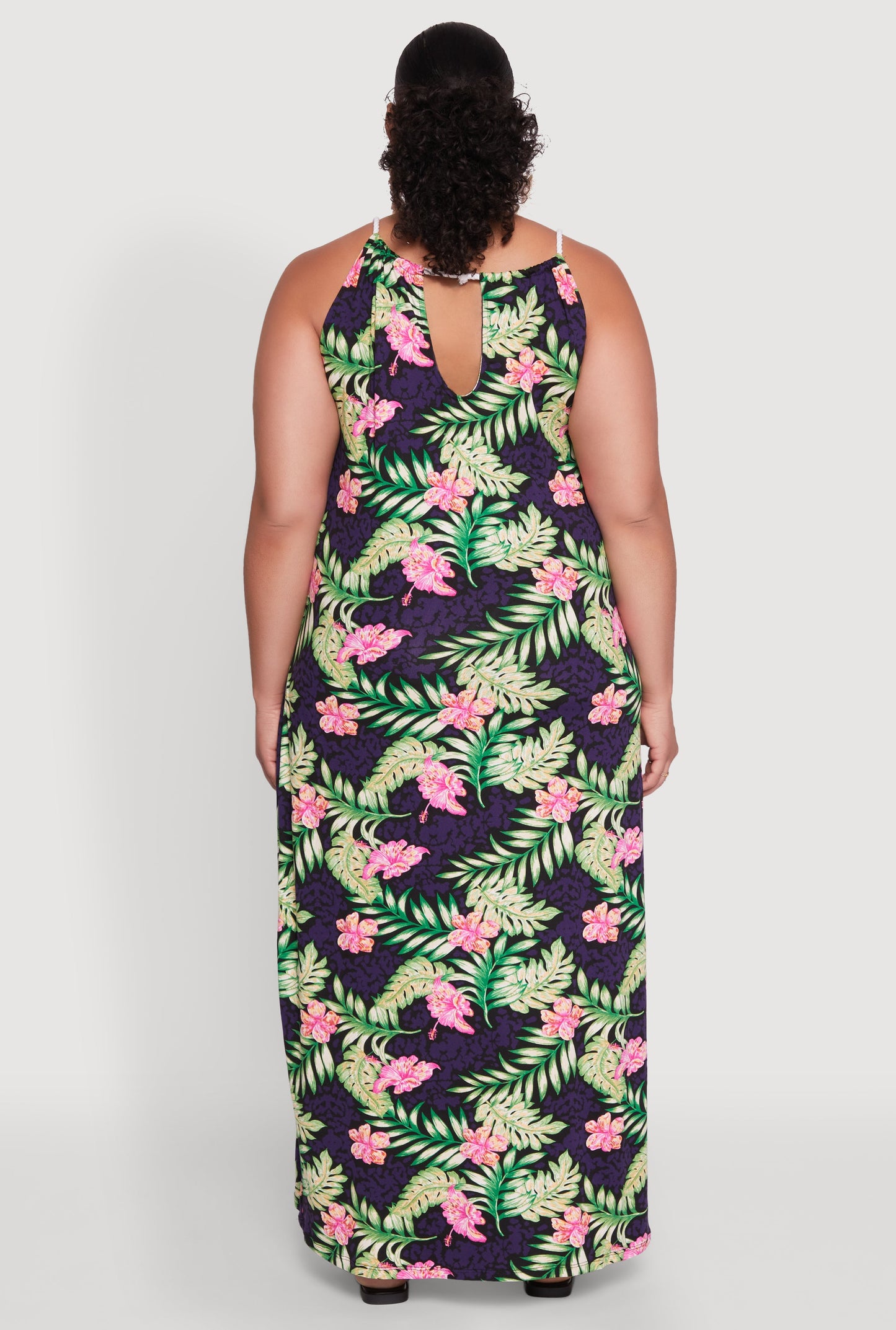 Plus Size Leaf Print Rope Strap Maxi Dress