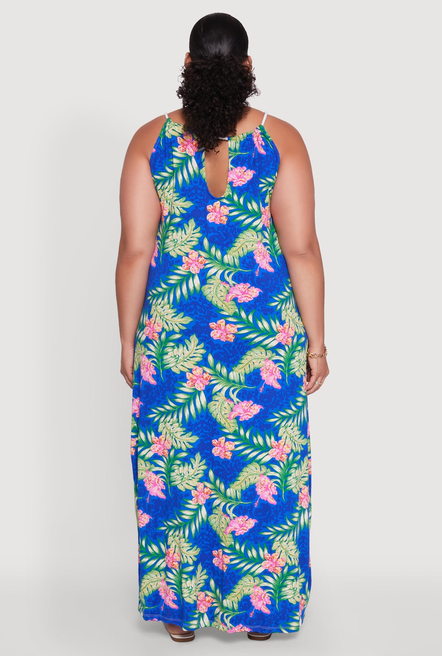 Plus Size Leaf Print Rope Strap Maxi Dress