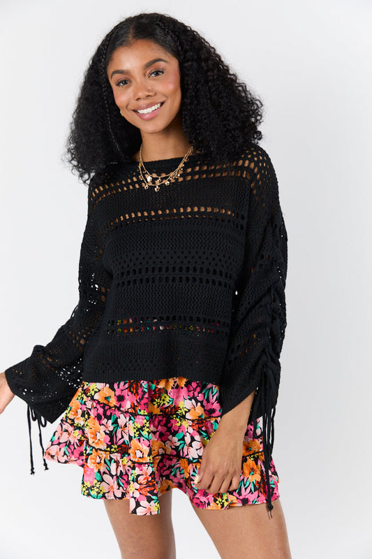Easy Going Black Open Knit Boat Neck Sweater FINAL SALE
