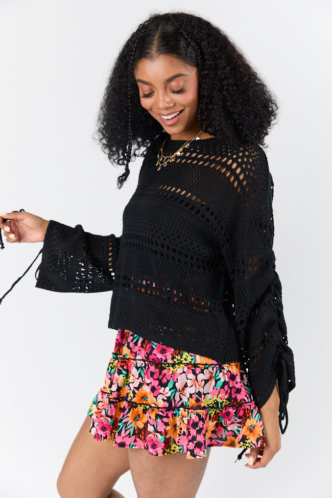 Easy Going Black Open Knit Boat Neck Sweater FINAL SALE