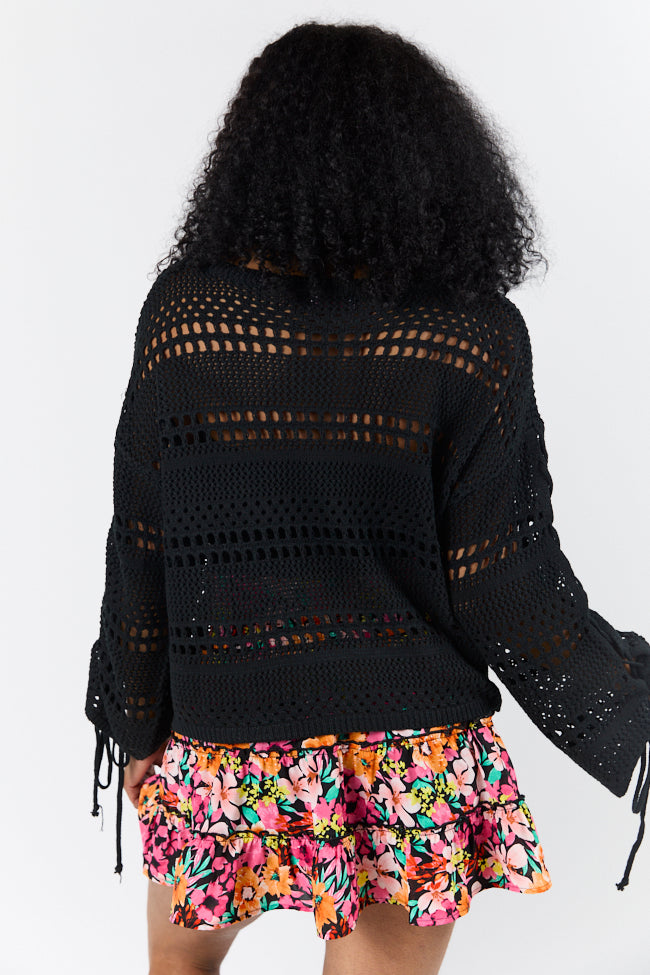 Easy Going Black Open Knit Boat Neck Sweater FINAL SALE
