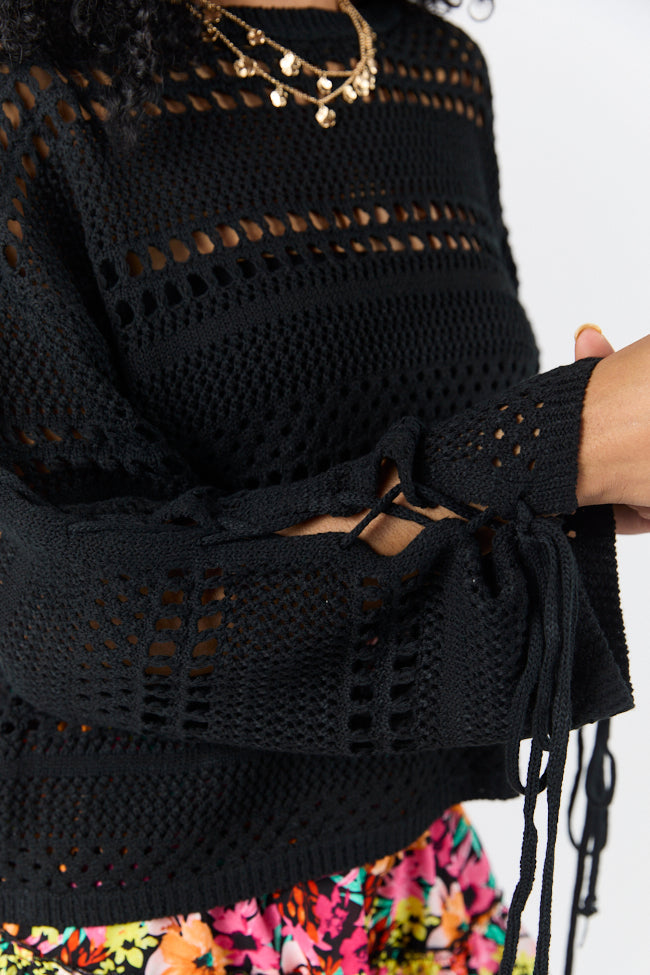 Easy Going Black Open Knit Boat Neck Sweater FINAL SALE