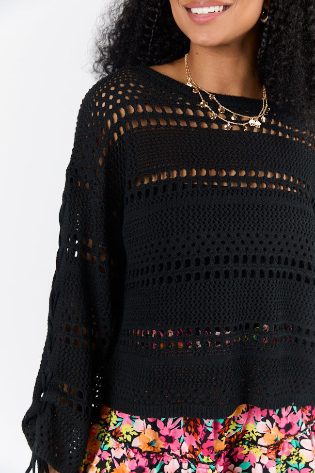 Easy Going Black Open Knit Boat Neck Sweater FINAL SALE